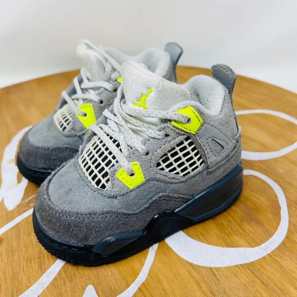 Nike Kids Air Jordan 4 Retro SE 'Neon 95' CT5345-007 Suede Gray Size 4C Toddler‎